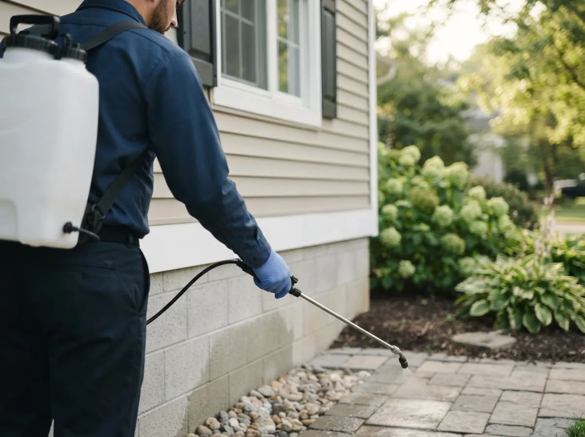 Pest control technician inspecting a home in La Crescent, MN